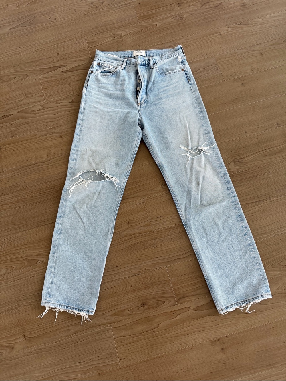 Agolde Vintage Light Wash High-Rise Distressed Straight Jeans